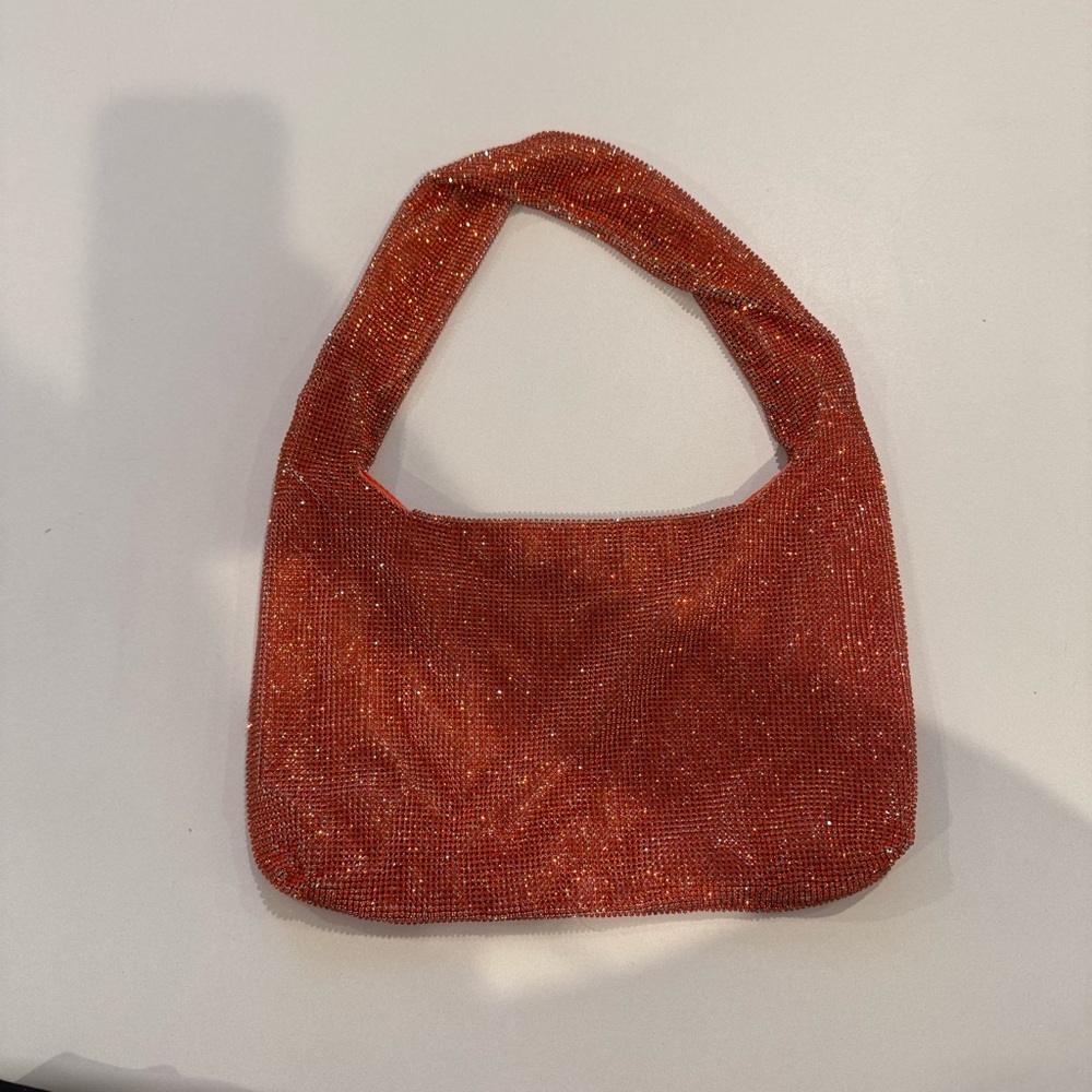 KARA Orange Crystal Embellished Shoulder Bag